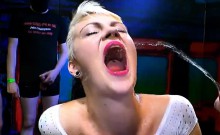 Funky blonde girl hardcore bukkake drinks cum and piss