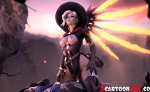 Sexy ass 3D babes Mercy and Dva riding huge dicks