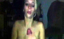 homemade blond gives handjob to big cock oral cumshot