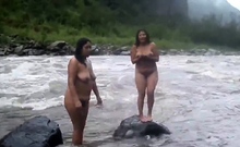 Two Indian Mature Womens Bathing In River Naked