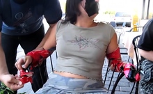 masked bdsm public outdoor exhibitionist cumshot