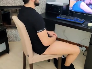 mature mom gives her stepson a handjob while watching porn