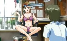 Hot hentai babe in purple lingeria smoking and teasing a