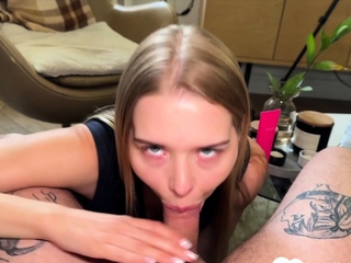 Wanker Jerking Off While Hot Stepsis Wants to Ride His Dick