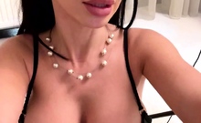 Busty Curly Brunette With Big Boobs Fucks On Couch