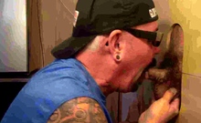 Naughty moustache sucking in glory hole