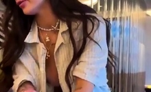 Amateur brunette fucks two big cocks