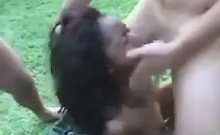 Ebony Girl Gagging Outdoors