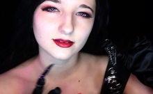 Busty brunette sucks and licks big cock in a close up