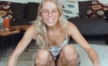 Small titted blond stunner Sarah Peachez masturbating