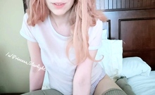 AMATEUR BIGTIT BLONDE TEEN MASTURBATES IN STALKINGS