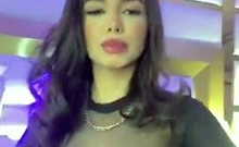 Busty curly brunette with big boobs fucks on couch