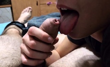 Licking and Teasing His Cock - Amateur Teen Milf Blowjob Han