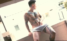 Muscular Inked Guy Self Pleasures